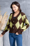 Geometric Button Up Dropped Shoulder Cardigan - Trendsi - Flyclothing LLC