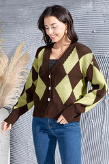 Geometric Button Up Dropped Shoulder Cardigan - Trendsi