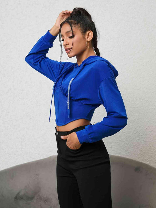Long Sleeve Drawstring Hoodie - Trendsi