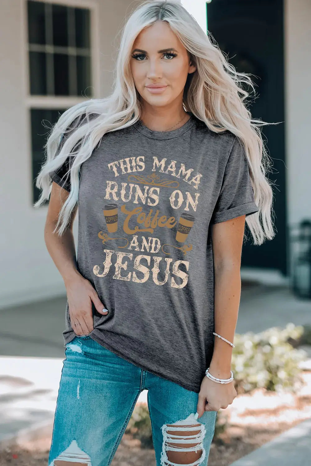 Slogan Graphic Round Neck Tee - Trendsi - Flyclothing LLC