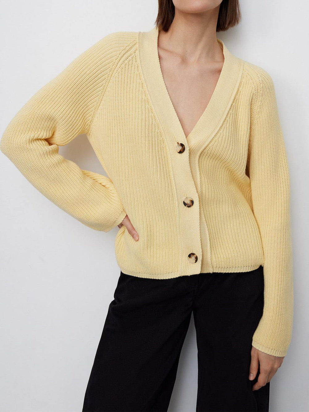 Raglan Sleeve Button Down Cardigan - Trendsi