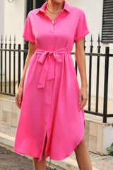 Tied Button Up Shirt Dress - Trendsi - Flyclothing LLC