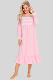 Lace Detail Square Neck Flounce Sleeve Night Dress - Trendsi