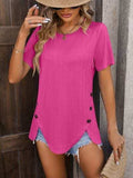 Decorative Button Round Neck Short Sleeve Blouse - Trendsi - Flyclothing LLC