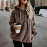 Quarter-Zip Drawstring Teddy Hoodie - Trendsi