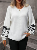 Contrast Drop Shoulder Round Neck Sweater - Trendsi