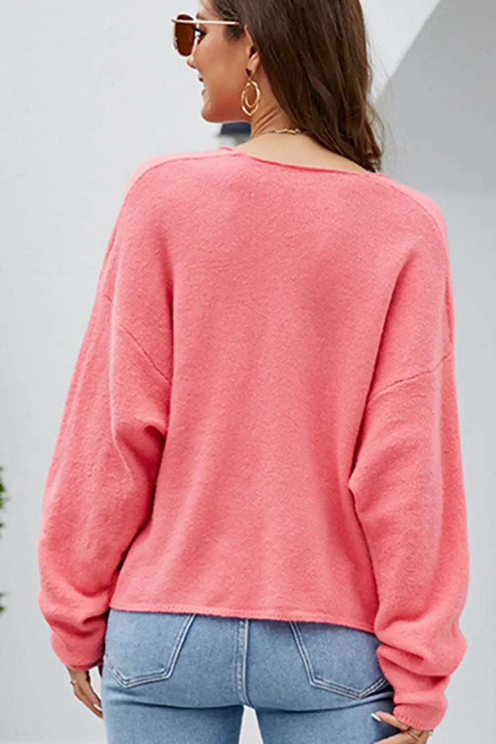 V-Neck Center Seam Sweater - Trendsi - Flyclothing LLC