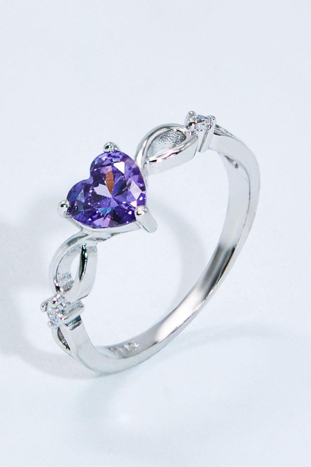 Crystal Heart 925 Sterling Silver Ring - Trendsi