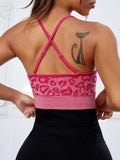 Crisscross Leopard Scoop Neck Active Bra - Trendsi - Flyclothing LLC