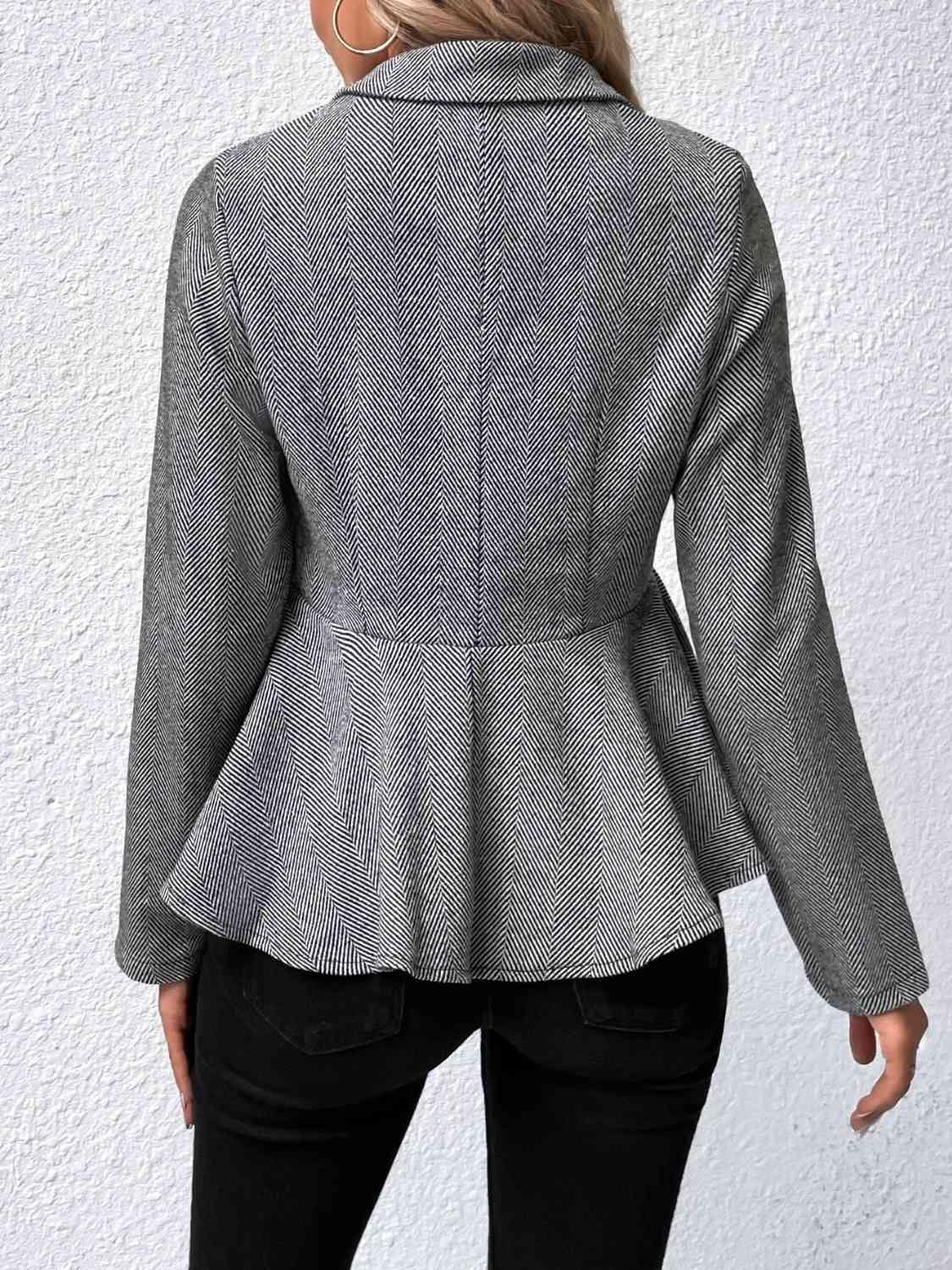 Ruffle Hem Collared Blazer - Trendsi
