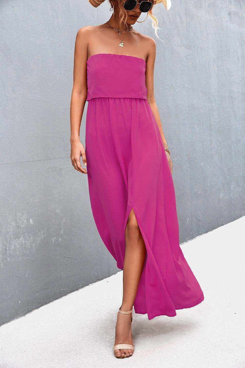 Strapless Split Maxi Dress - Trendsi - Flyclothing LLC