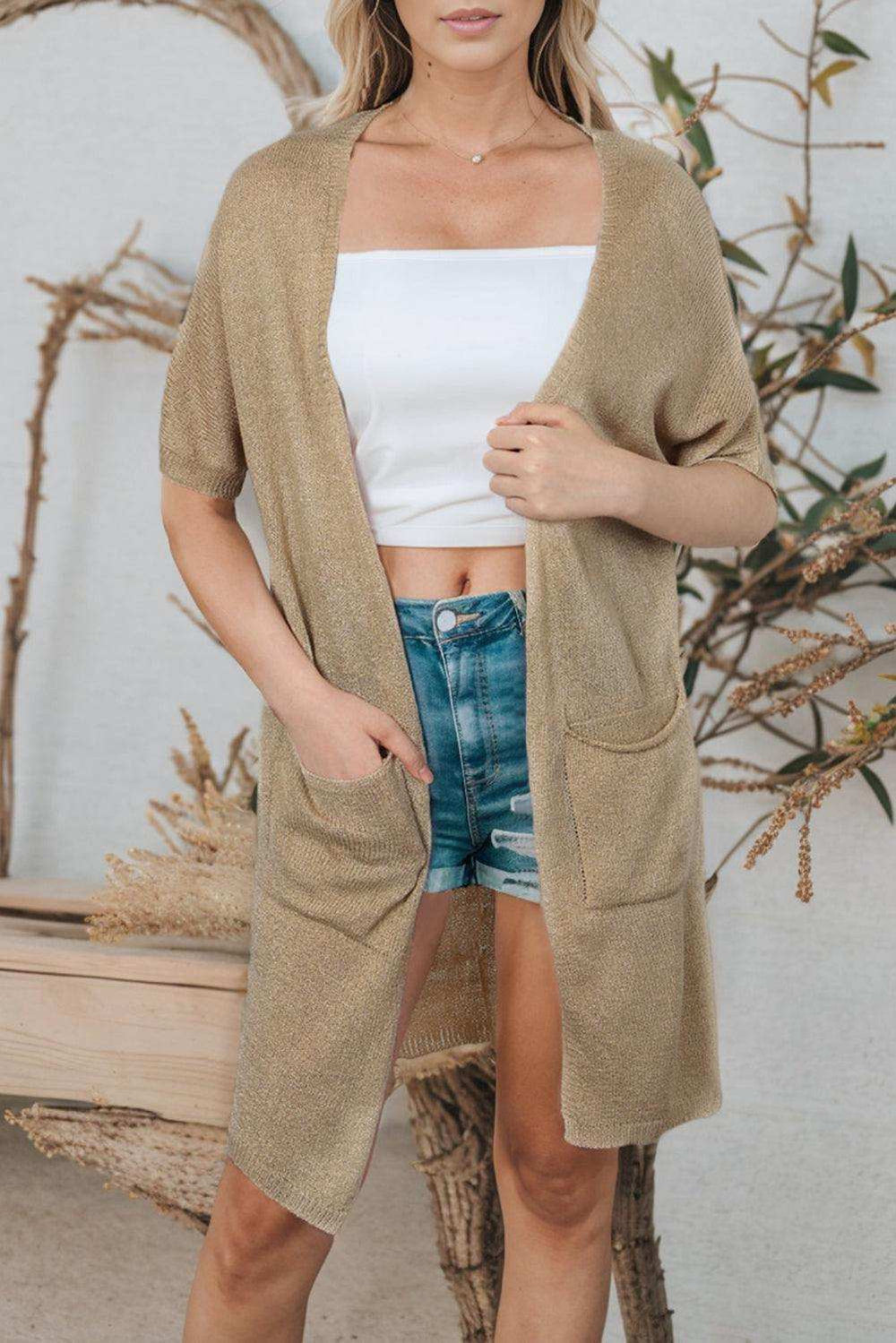Open Front Sweater Cardigan with Pockets - Trendsi - Flyclothing LLC