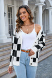 Button-Up Plaid V-Neck Dropped Shoulder Cardigan - Trendsi - Flyclothing LLC