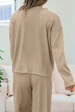 Round Neck Dropped Shoulder Top and Pants Set - Trendsi - Flyclothing LLC