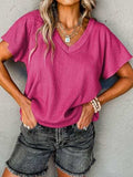 Textured V-Neck Short Sleeve T-Shirt - Trendsi - Flyclothing LLC