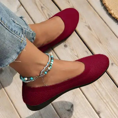 Round Toe Knit Ballet Flats - Trendsi - Flyclothing LLC