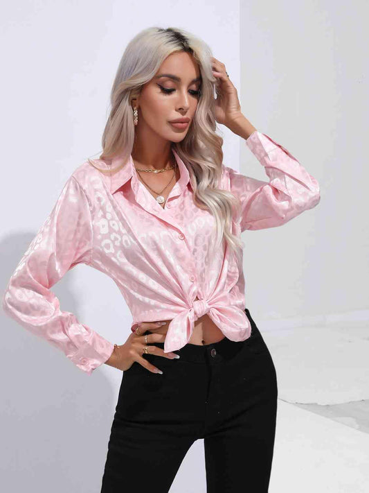 Printed Collared Neck Buttoned Shirt - Trendsi