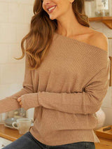 Ribbed Round Neck Long Sleeve Knit Top - Trendsi - Flyclothing LLC