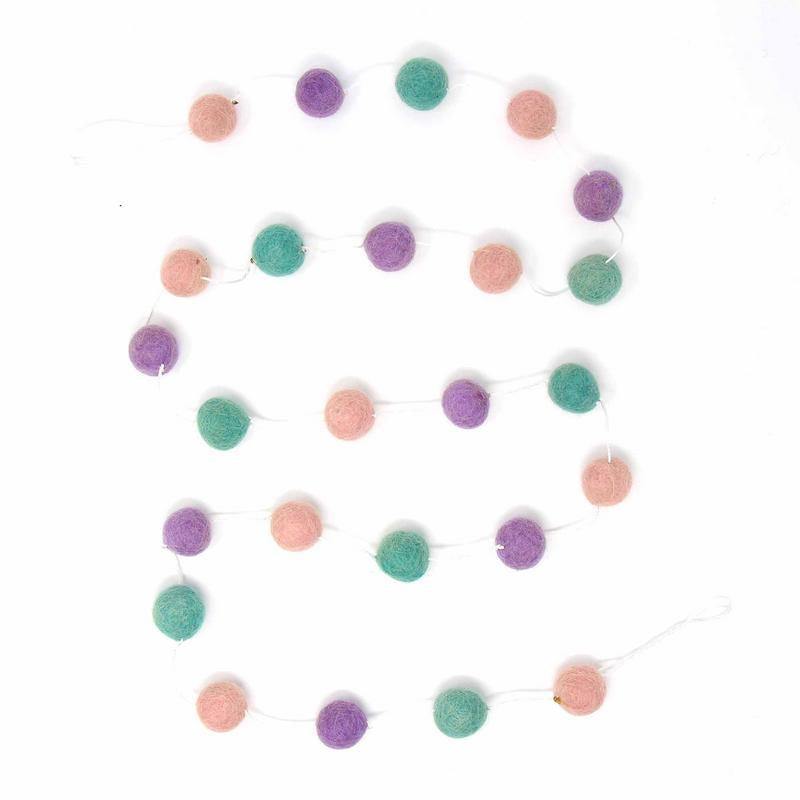 Hand Crafted Felt Pom Pom Garlands: Pink, Lavender, Turquoise - Global Groove Direct