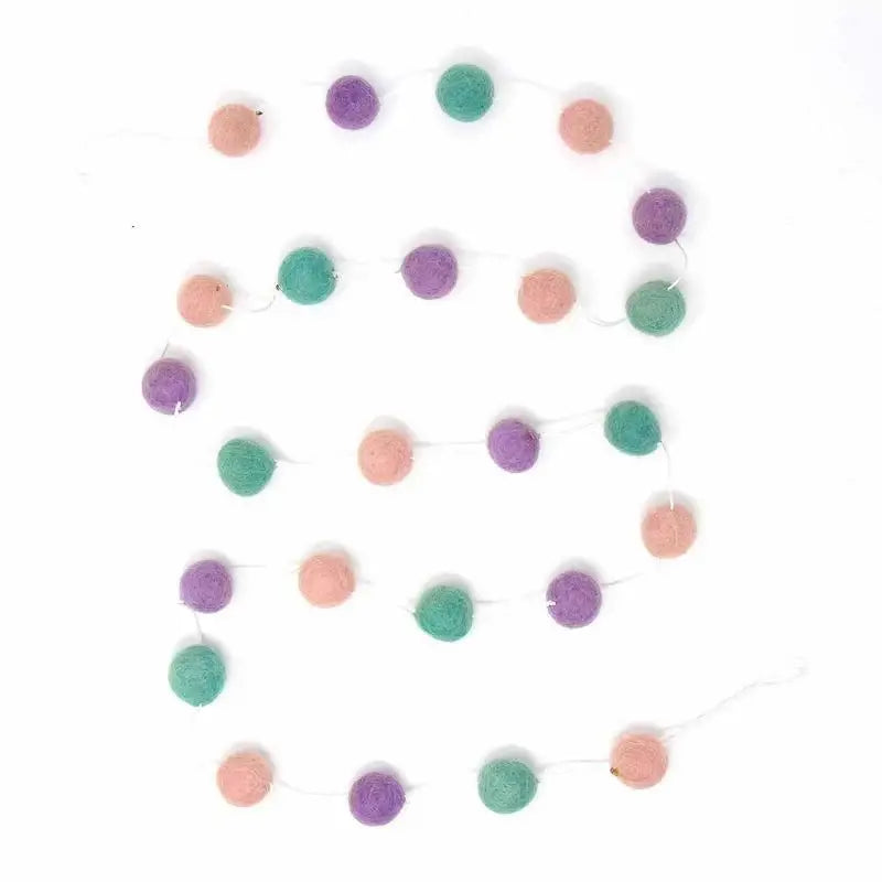 Hand Crafted Felt Pom Pom Garlands: Pink, Lavender, Turquoise - Global Groove Direct - Flyclothing LLC