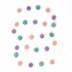 Hand Crafted Felt Pom Pom Garlands: Pink, Lavender, Turquoise - Global Groove Direct
