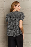 Printed Round Neck Puff Sleeve Blouse - Trendsi