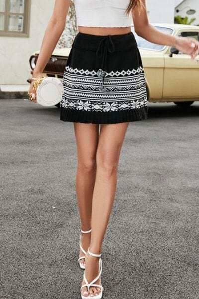 Drawstring Geometric Mini Sweater Skirt - Trendsi - Flyclothing LLC