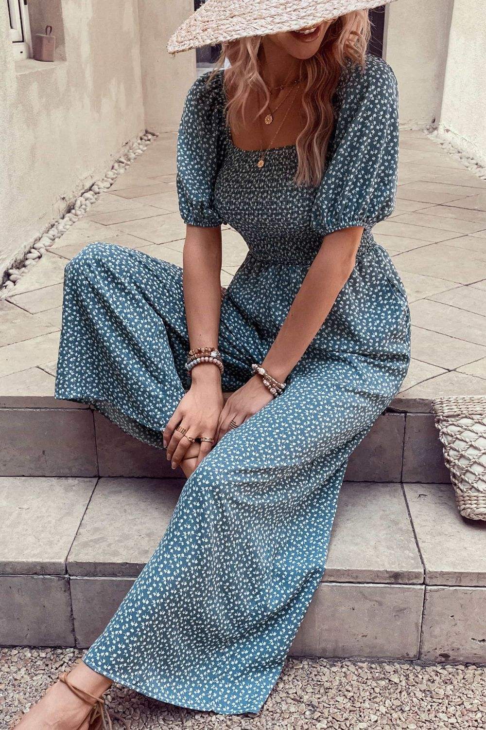Printed Square Neck Jumpsuit with Pockets - Trendsi - Flyclothing LLC