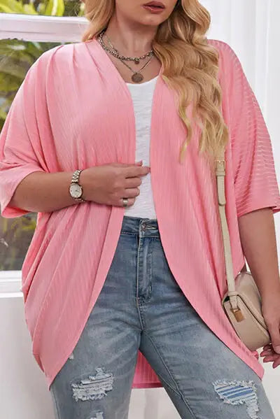 Plus Size Ribbed Cocoon Cover Up - Trendsi - Flyclothing LLC