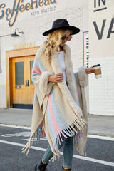 Color Block Fringe Detail Poncho - Trendsi - Flyclothing LLC