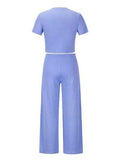 Round Neck Short Sleeve Top and Pocketed Pants Set - Trendsi - Flyclothing LLC