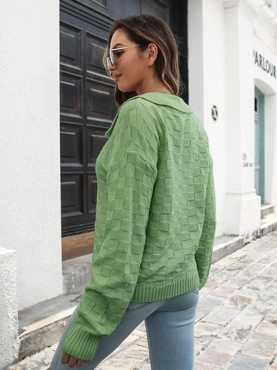 Johnny Collar Dropped Shoulder Sweater - Trendsi