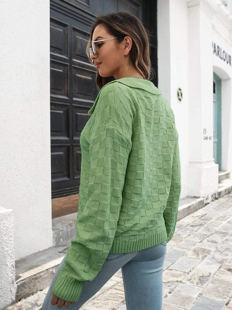 Johnny Collar Dropped Shoulder Sweater - Trendsi - Flyclothing LLC