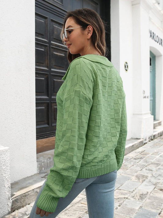 Johnny Collar Dropped Shoulder Sweater - Trendsi