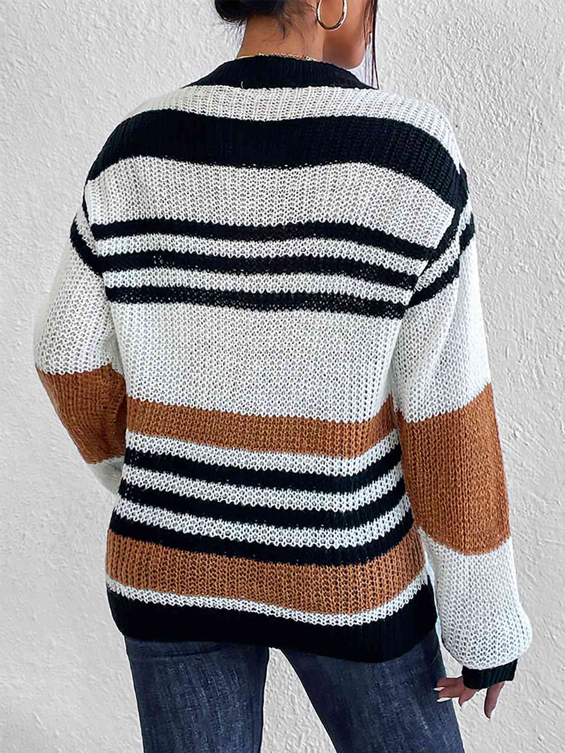 Striped Round Neck Sweater - Trendsi - Flyclothing LLC