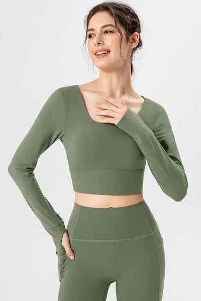 Square Neck Crisscross Active T-Shirt - Trendsi - Flyclothing LLC