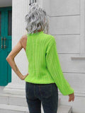 Cable-Knit Round Neck Asymmetrical Sweater - Trendsi - Flyclothing LLC