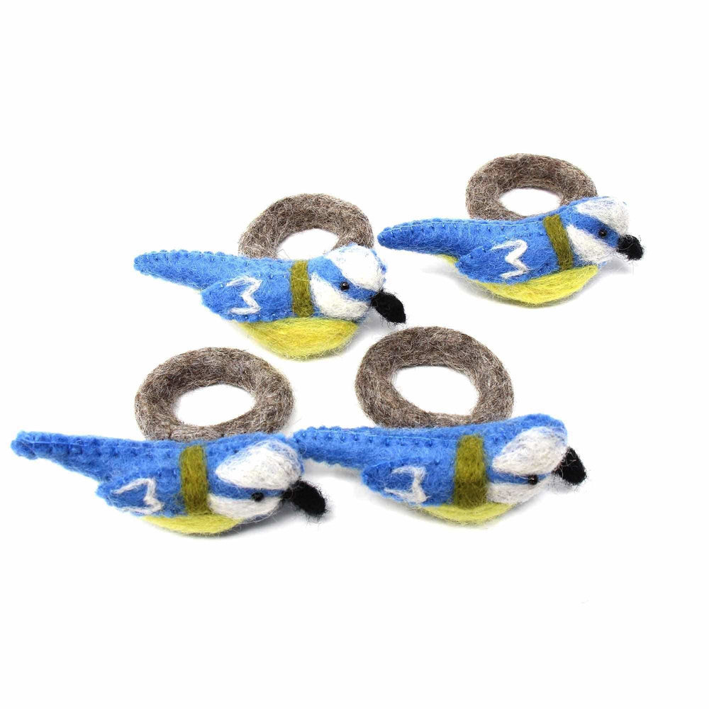 Napkin Rings, Set of 4 Birds - Yellow/Blue - Global Groove Direct - Flyclothing LLC