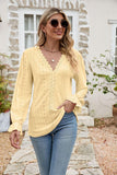 Eyelet Lace Trim Flounce Sleeve Blouse - Trendsi