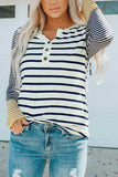Striped Buttoned Long Sleeve Top - Trendsi - Flyclothing LLC