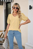 Eyelet Puff Sleeve V-Neck Top - Trendsi - Flyclothing LLC