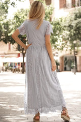 Scalloped Trim Lace Plunge Dress - Trendsi - Flyclothing LLC