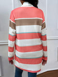 Striped Open Front Longline Cardigan - Trendsi