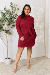 Culture Code Full Size Tie Front Half Zip Long Sleeve Shirt Dress - Trendsi