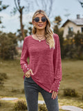 Round Neck Long Sleeve Buttoned T-Shirt - Trendsi