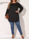 Plus Size Slit Long Sleeve T-Shirt - Trendsi - Flyclothing LLC