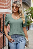 Eyelet Ruffled Round Neck T-Shirt - Trendsi
