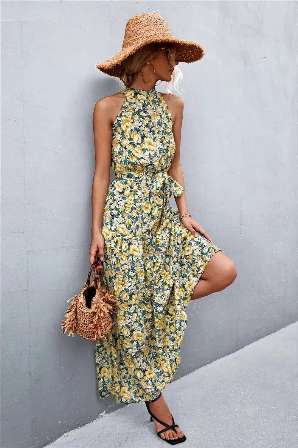 Printed Sleeveless Tie Waist Maxi Dress - Trendsi - Flyclothing LLC