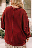 Plus Size Exposed Seam Waffle-Knit High-Low Sweatshirt - Trendsi - Flyclothing LLC