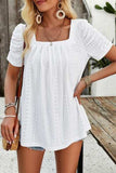 Eyelet Square Neck Puff Sleeve T-Shirt - Trendsi - Flyclothing LLC